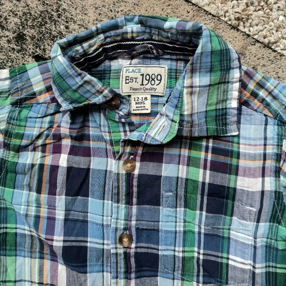 Children's Place Baby Boys Plaid Short Sleeve Dress Shirt Button Up 12-18 Months
